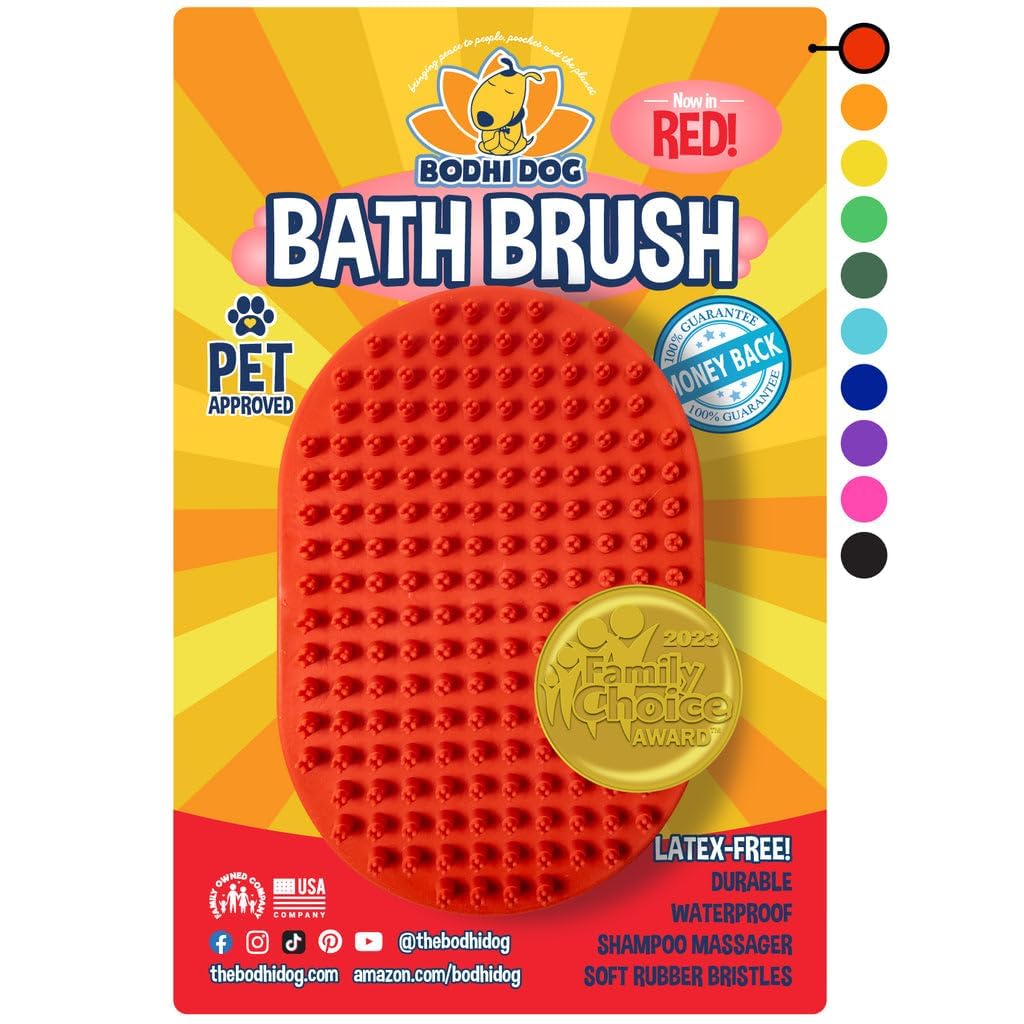 Bodhi Dog Shampoo Brush - Premium Pet Grooming Brush for Dogs & Cats - Bath Brush for Long & Short Hair - Massage Scrubber for Shower & Bathing (Red, 1 Pack) - Perfect for Home Pet Grooming & Spa Days