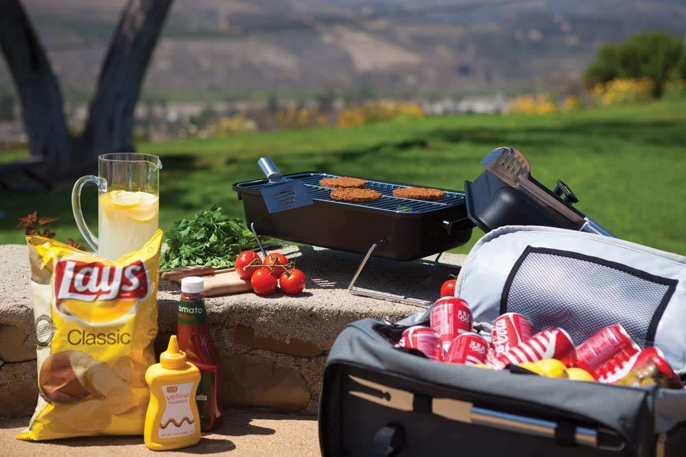 ONIVA - Picnic Time Brand Buccaneer Portable Charcoal Grill & Cooler Tote Combo (Black with Gray Accents) - Perfect for Camping, Beach Outings, and Backyard BBQs