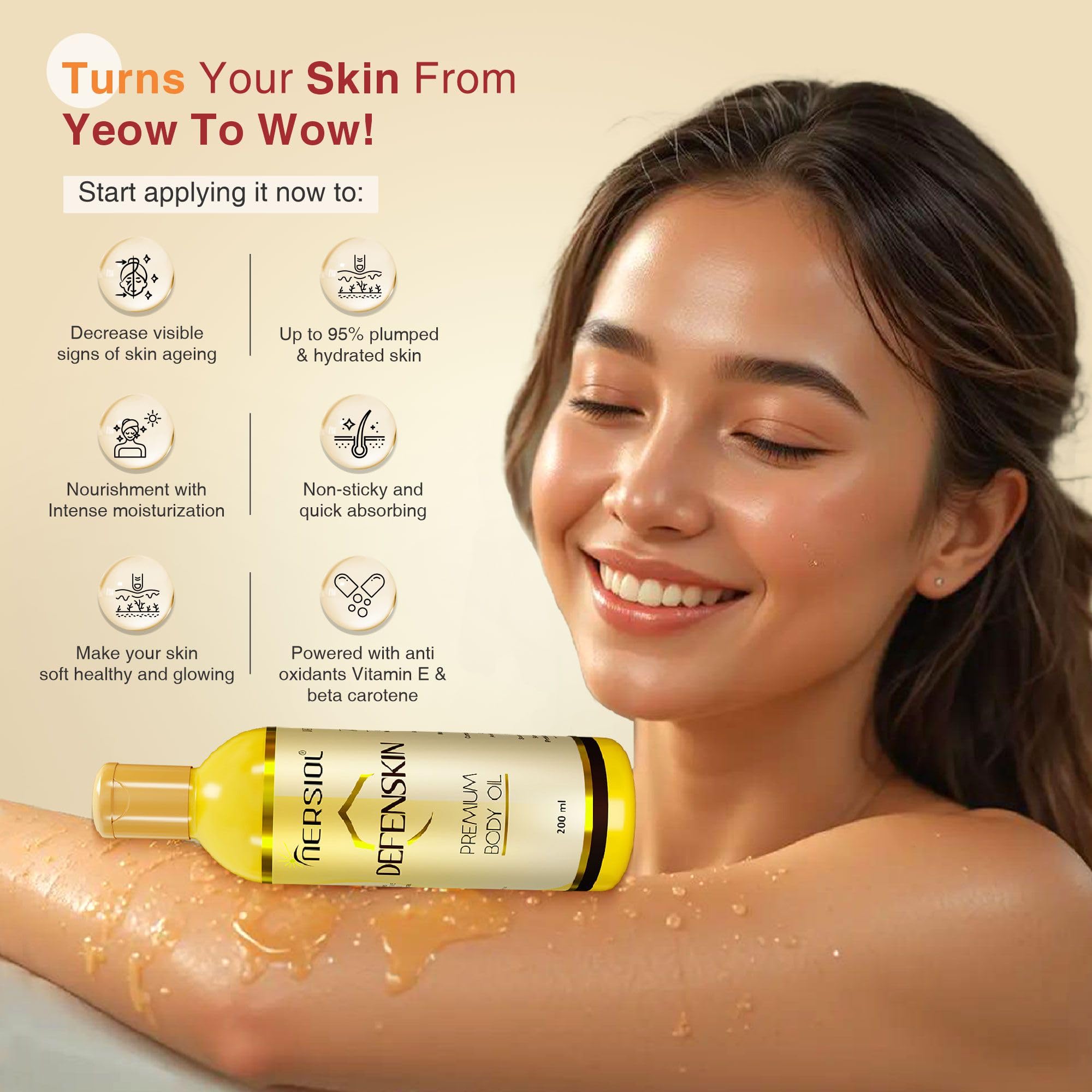 NERSIOL Defenskin Pack of 3 Premium Anti-Aging Body Oil - 100ml for Glowing & Moisturized Skin | Natural Hydration for Women & Men | Perfect for Daily Skincare Routine & Spa Treatments