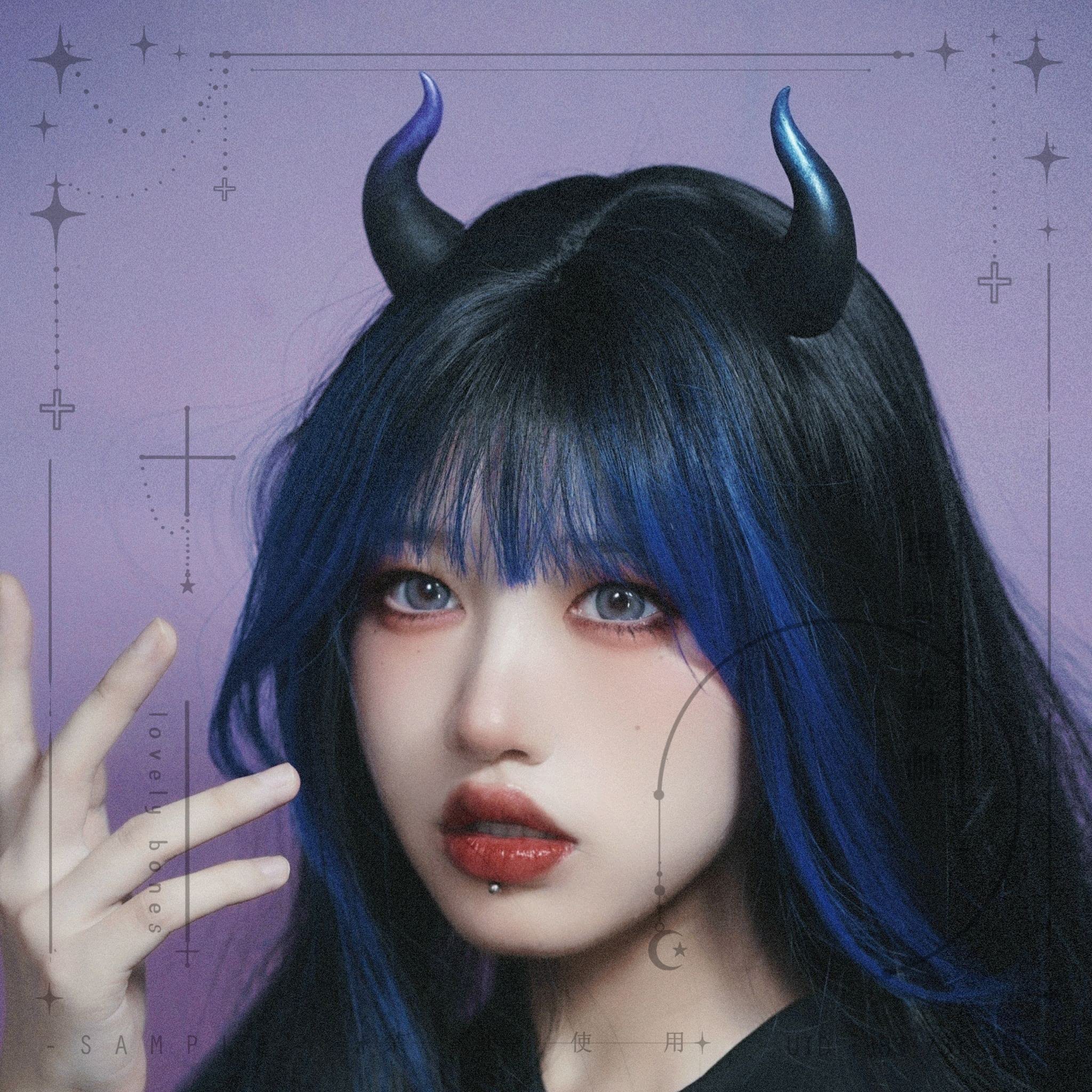 Gothic Devil Horn Hair Clips - Skull Butterfly Bat Edge Hairpins for Halloween Costume Accessories (Blue) | Perfect for Cosplay, Parties & Gothic Fashion