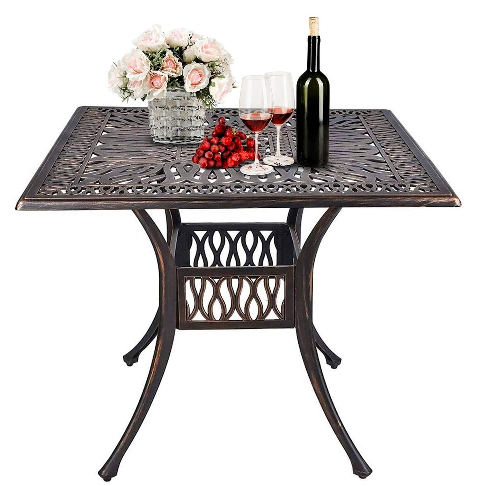 Grepatio 35.7 Inch Square Outdoor Aluminum Bistro Table with 2.4 Inch Umbrella Hole - Patio Dining Set, Garden Conversation Table for Backyard, Deck, Poolside & Restaurant Use