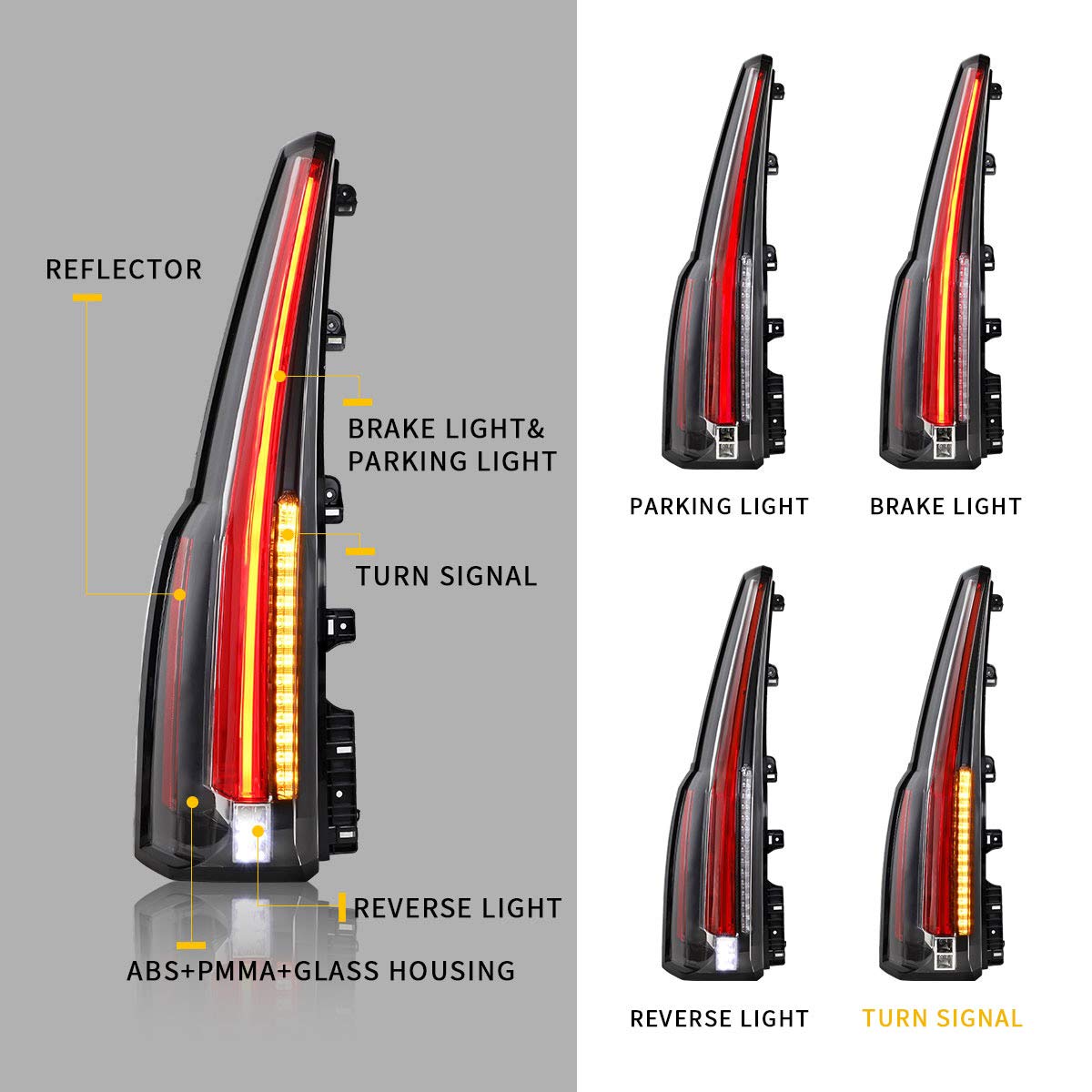 VLAND LED Tail Lights Assembly for GMC Yukon 2015-2020 - Plug & Play Rear Lamps with Amber Turn Signal - Driver & Passenger Side (Red & Clear) - YAB-GMC-0268 - Upgrade Your Truck for Night Driving & Enhanced Safety