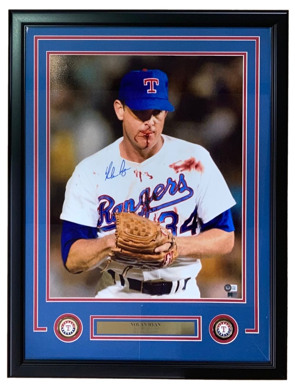 Nolan Ryan Autographed Framed 16x20 Texas Rangers Bloody Lip Photo - Limited Edition Collectible for Baseball Fans & Sports Memorabilia - Perfect for Man Cave, Sports Bar, or Office Decor