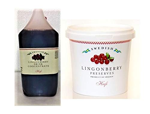 Premium Lingonberry Drink Concentrate 2.5L (84oz) & Dried Lingonberries 3.3lb Pail - Natural Swedish Berry Superfood for Smoothies, Baking & Healthy Snacks