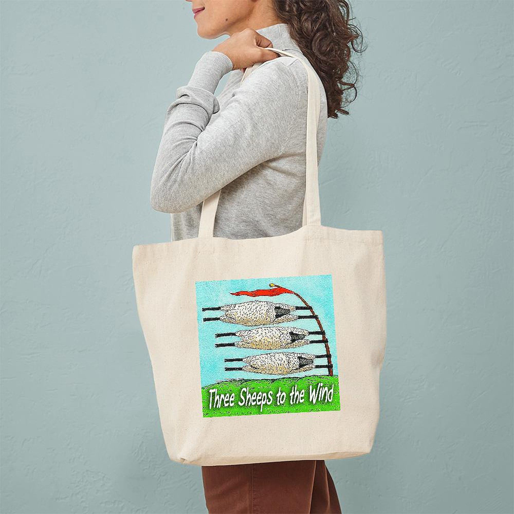 Three Sheeps To The Wind Tote Bag - Natural Canvas Reusable Shopping Bag for Groceries, Beach & Daily Use | Eco-Friendly Cotton Tote with Unique Design
