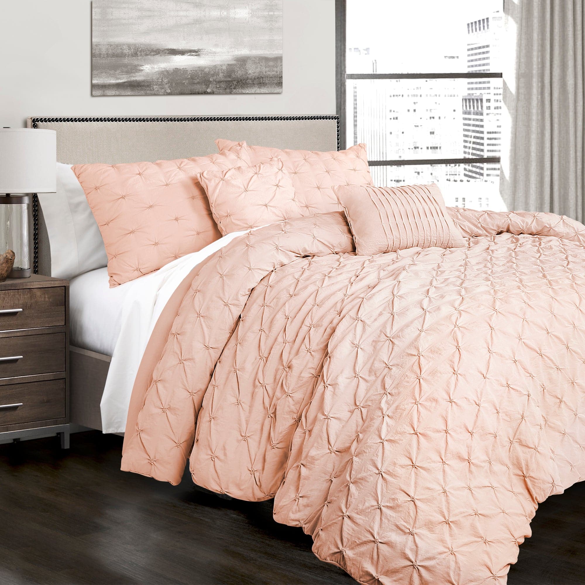 Ravello Pintuck 5-Piece Comforter Set - Queen Size Bedding with Pillow Shams - Luxury Soft Microfiber for Cozy Bedroom Decor