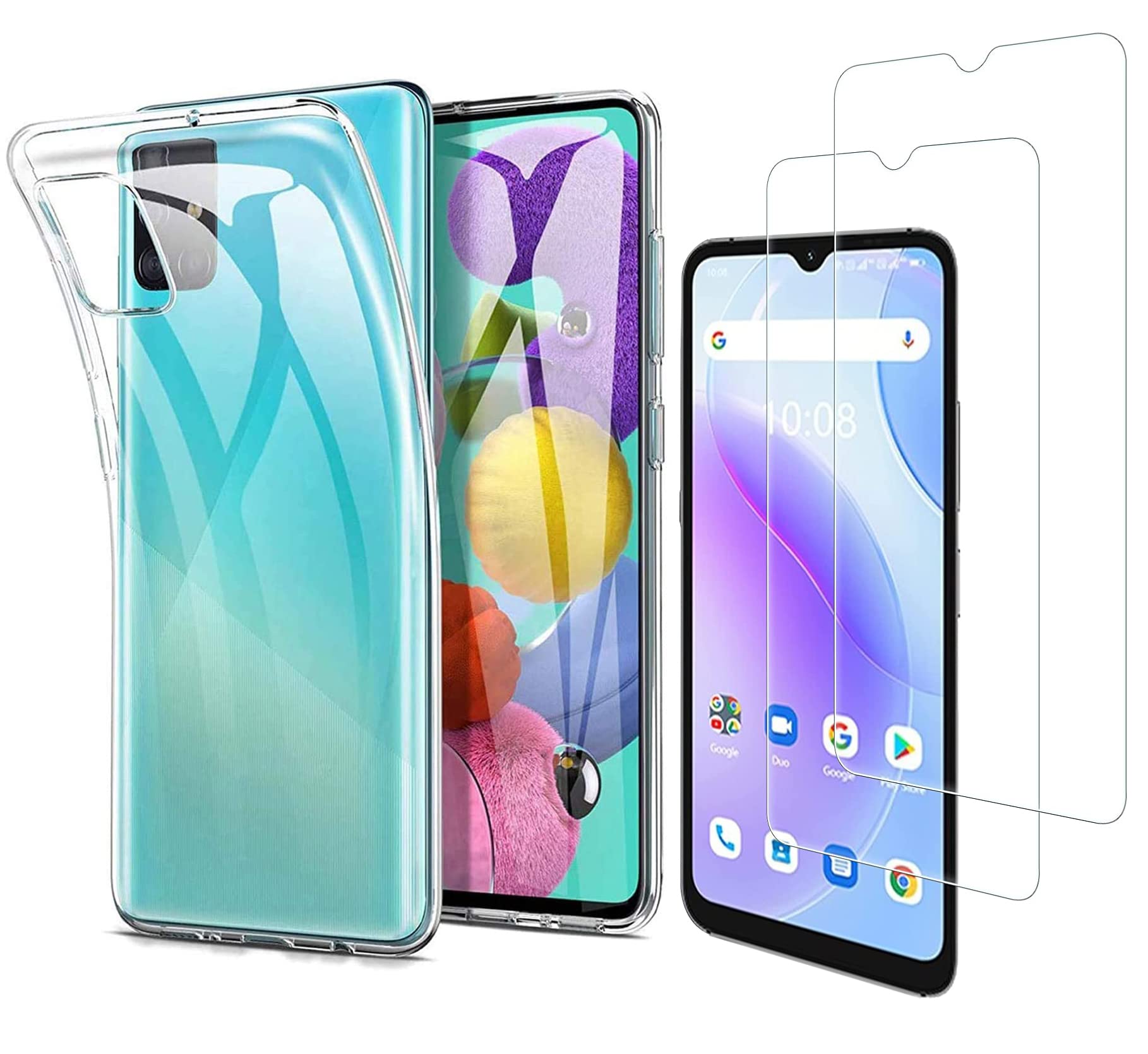UMIDIGI A11S Case with Screen Protector - 3-in-1 Slim TPU Cover & 9H Tempered Glass for Daily Protection
