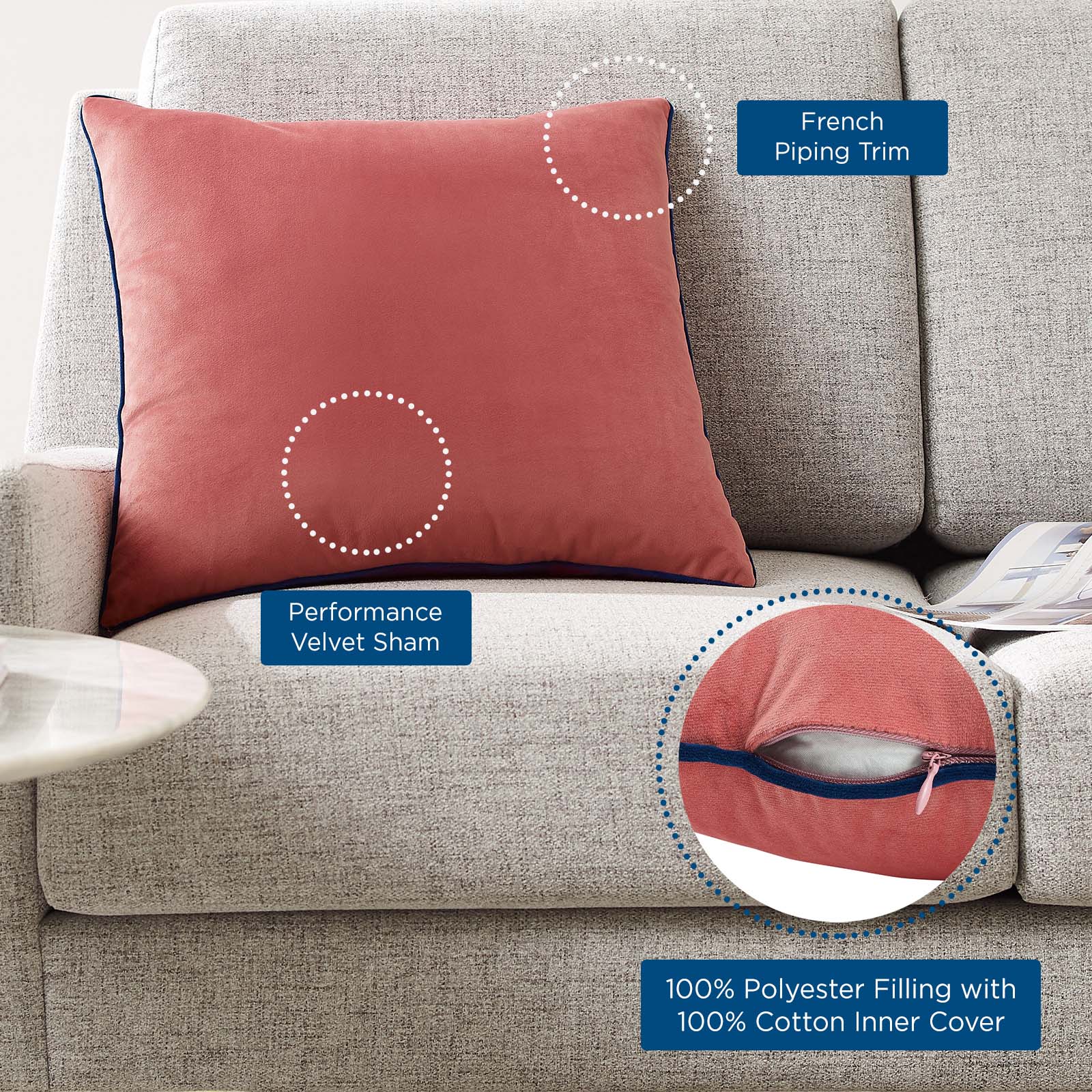 Accentuate 18 Performance Velvet Throw Pillow - Soft Decorative Cushion for Sofa, Bed & Living Room - Perfect for Home Decor & Cozy Comfort