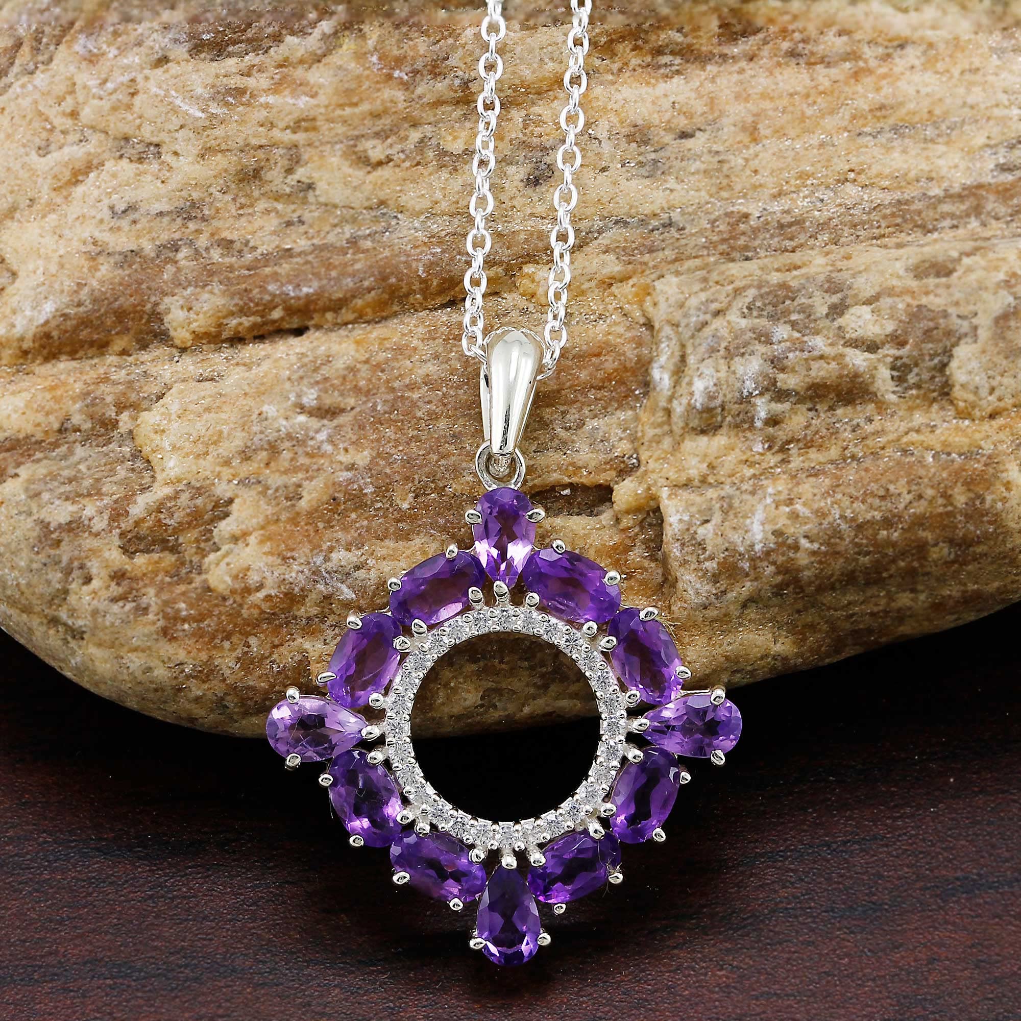 TISHAVI 18 Inch Sterling Silver Gemstone Pendant Necklace for Women - Oval Cluster Stone Jewelry, Perfect for Gifts, Parties & Everyday Wear