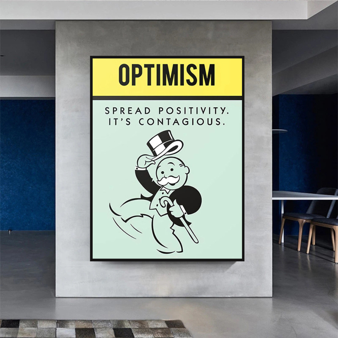Alec Monopoly Optimism Play Card Canvas Wall Art - Pop Culture Home Decor for Living Room, Bedroom & Office