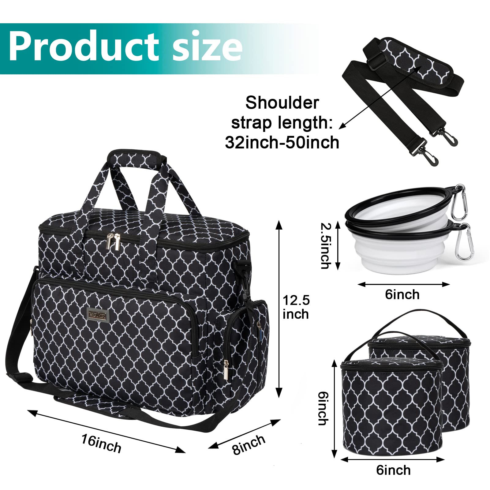 BAGLHER Dog Travel Bag - Waterproof Pet Carrier with 2 Food Containers & Collapsible Bowls | Essential Travel Accessories for Dogs & Cats | Perfect for Road Trips, Airplane & Camping Adventures