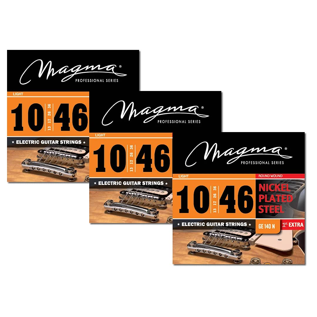 Magma Light Electric Guitar Strings - Nickel Plated Steel 10-46 Gauge (10,13,17,26,36,46) - 3 Pack (GE140N-3) - Perfect for Rock, Blues & Studio Recording