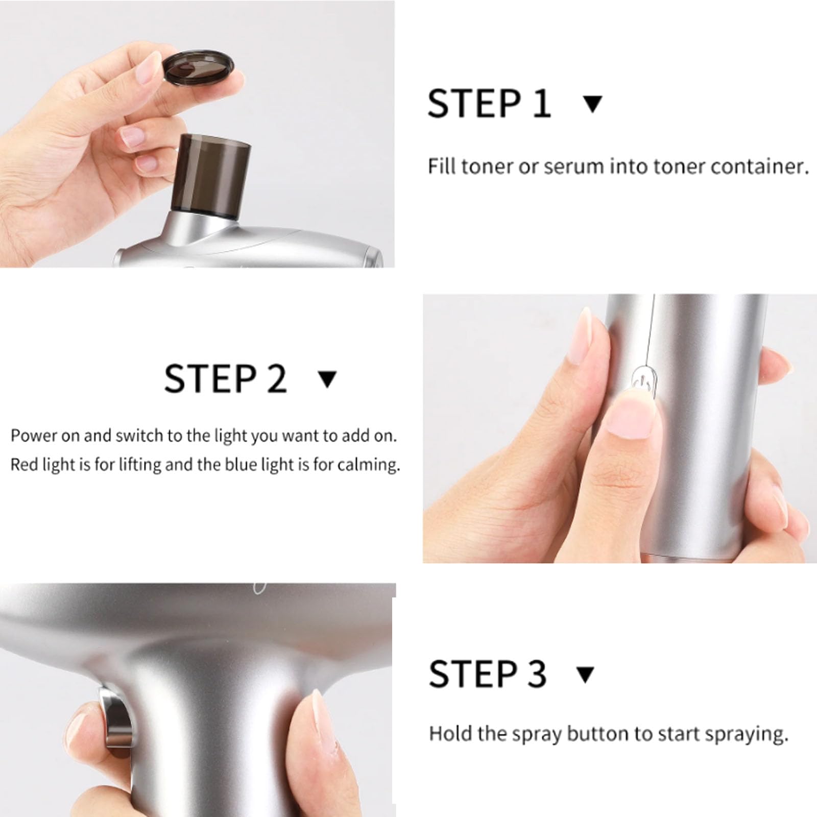 Professional Facial Steamer with Nano Hydration & Oxygen Spray - Deep Cleansing, Skin Tightening & Serum Absorption Booster | Red & Blue Light Therapy for Home Spa (Silver) | Perfect for Daily Skincare Routine & Relaxation
