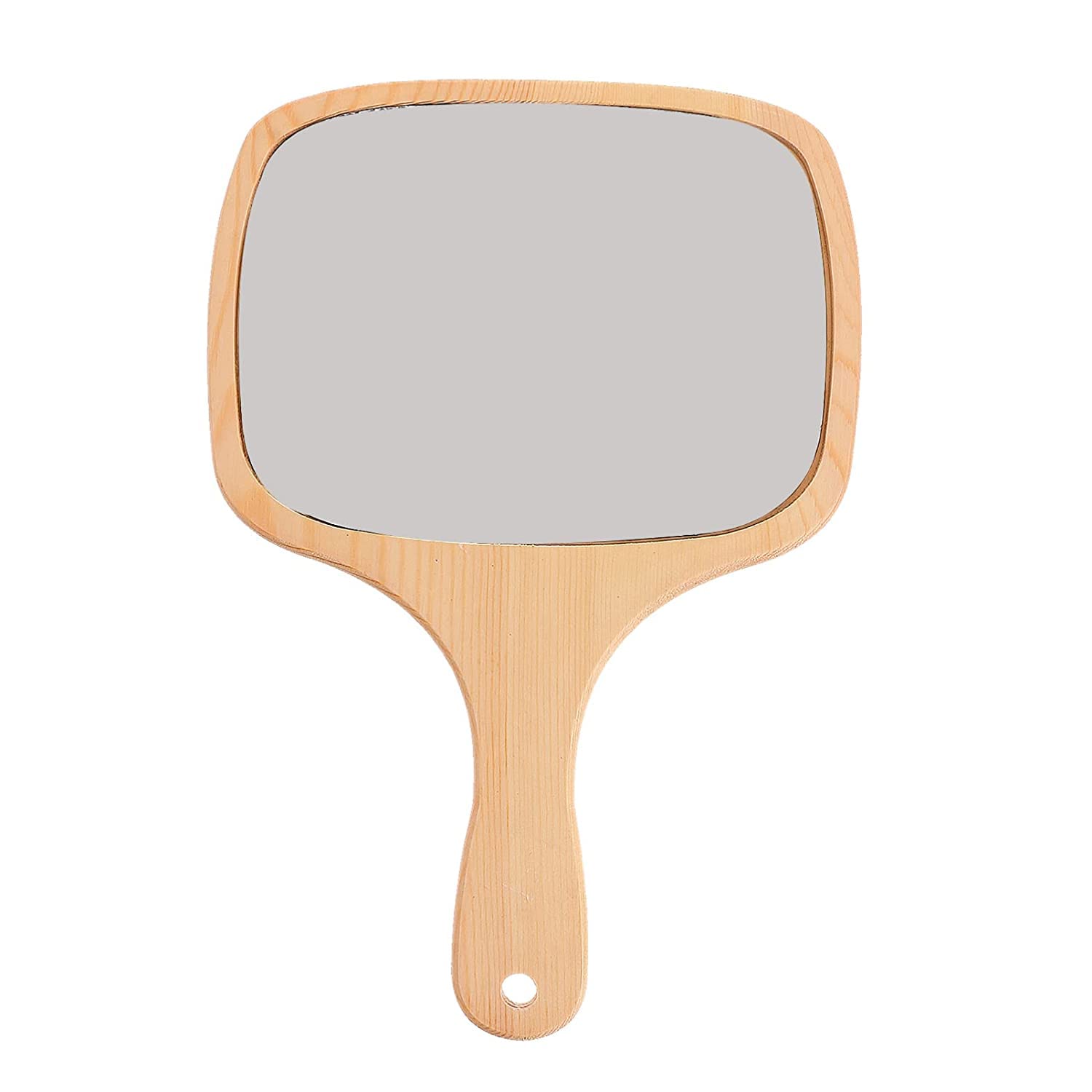 Wooden Handle Mirror for Shaving & Makeup - Portable Travel & Bathroom Use