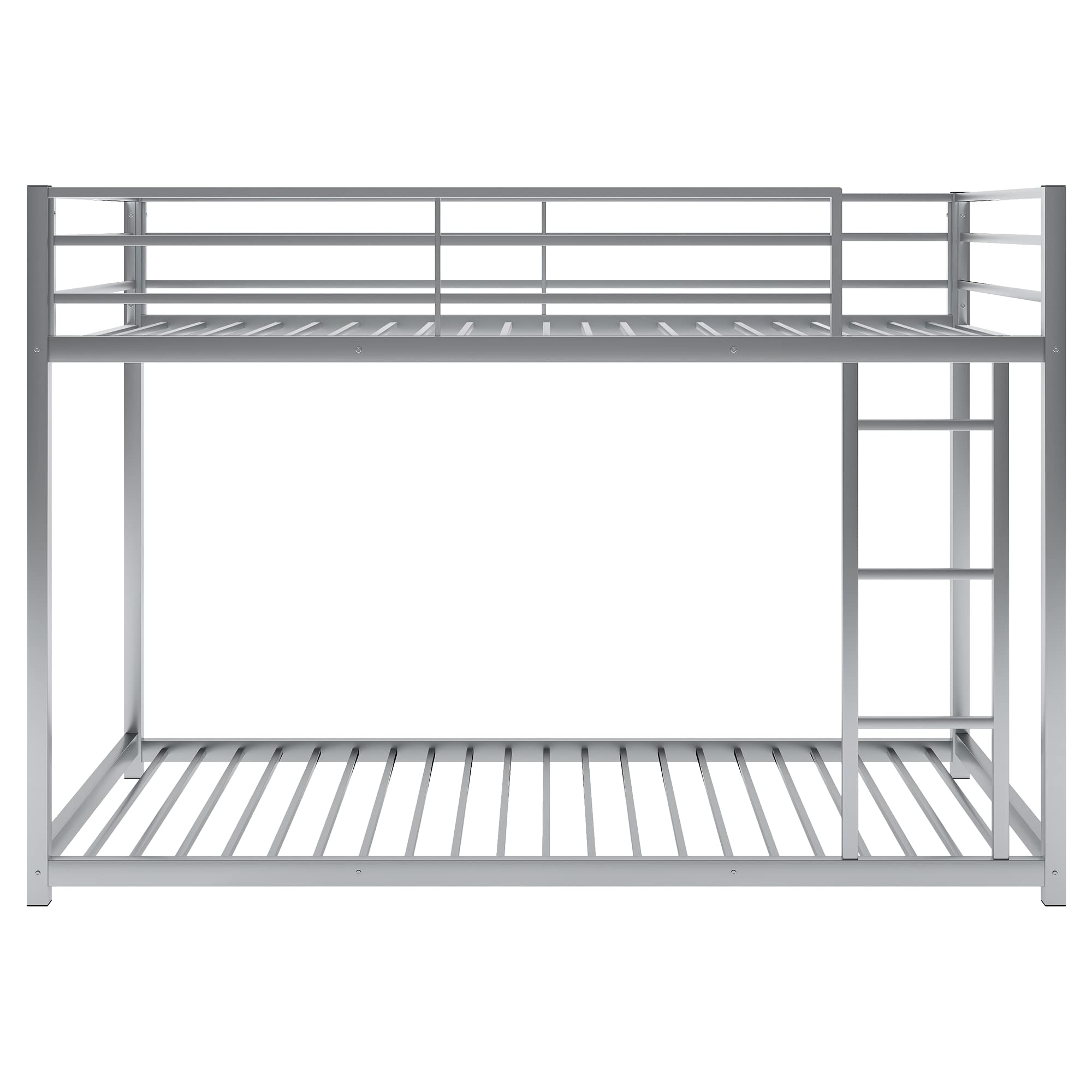 JULYFOX Metal Twin Over Twin Bunk Bed Frame - Sturdy Steel Construction with Ladder, No Box Spring Needed - Space Saving Solution for Kids, Teens & Small Rooms (Silver, Twin Size) - Perfect for Dormitories, Guest Rooms & Vacation Homes