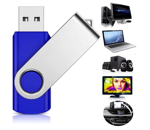 Vixelle 10 Pack 32GB High Speed USB 2.0 Flash Drives - 360° Swivel Metal USB Stick with Keychain Loop - Bulk USB Memory Sticks for PC, Mac, TV, Car Audio - Blue - Perfect for Data Storage, File Transfer, Backup, School & Office Use