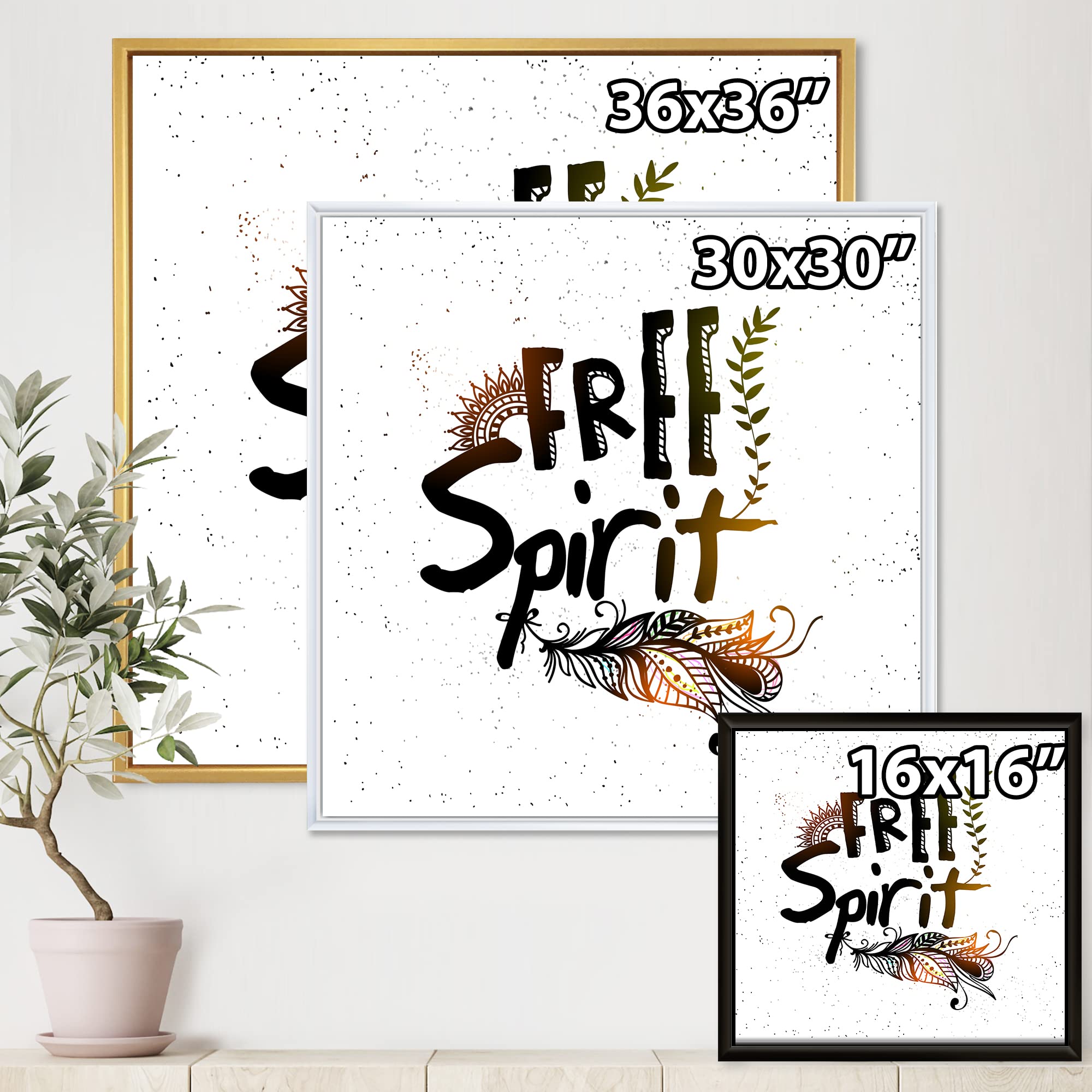 Bohemian Feather Wall Art - Free Spirit Ethnic Framed Canvas Print for Home & Office Decor | Perfect for Living Room, Bedroom, or Boho Style Interior Design