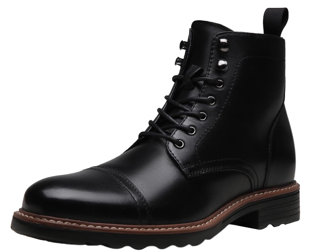 Jousen Men's Classic Retro Leather Dress Boots - Cap Toe Design with Black Rubber Sole | Perfect for Office, Casual Wear & Outdoor Activities