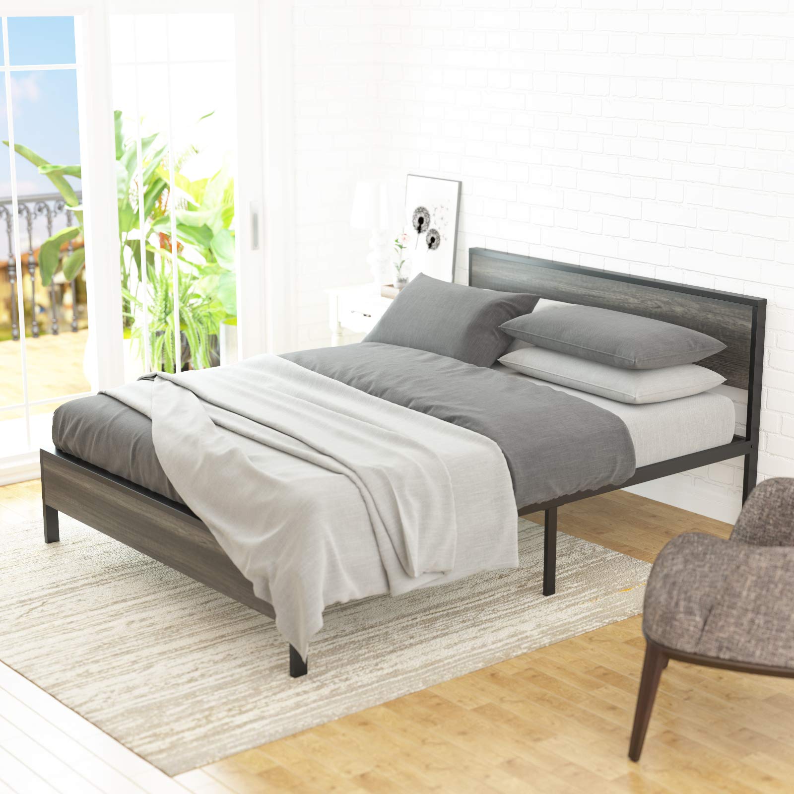 Weehom Queen Size Metal Bed Frame with Lock Design & Under Bed Storage - No Box Spring Needed, Mattress Foundation - Black | Perfect for Small Spaces, Guest Rooms & Dormitories