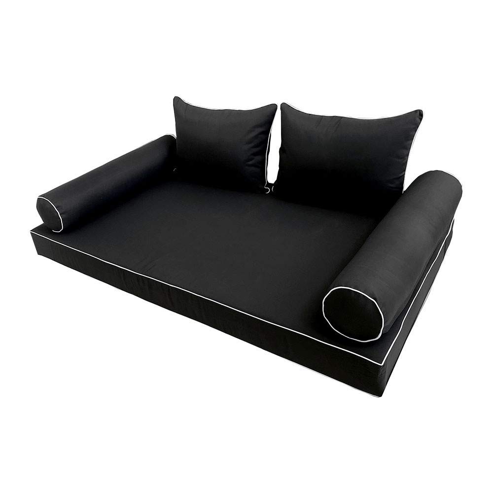 Prolinemax Outdoor Style 4 Twin-XL Contrast Trim Daybed Mattress Bolster Pillow Fitted Sheet Cover Only - AD109 | Perfect for Dorm Rooms, Guest Beds & Outdoor Furniture