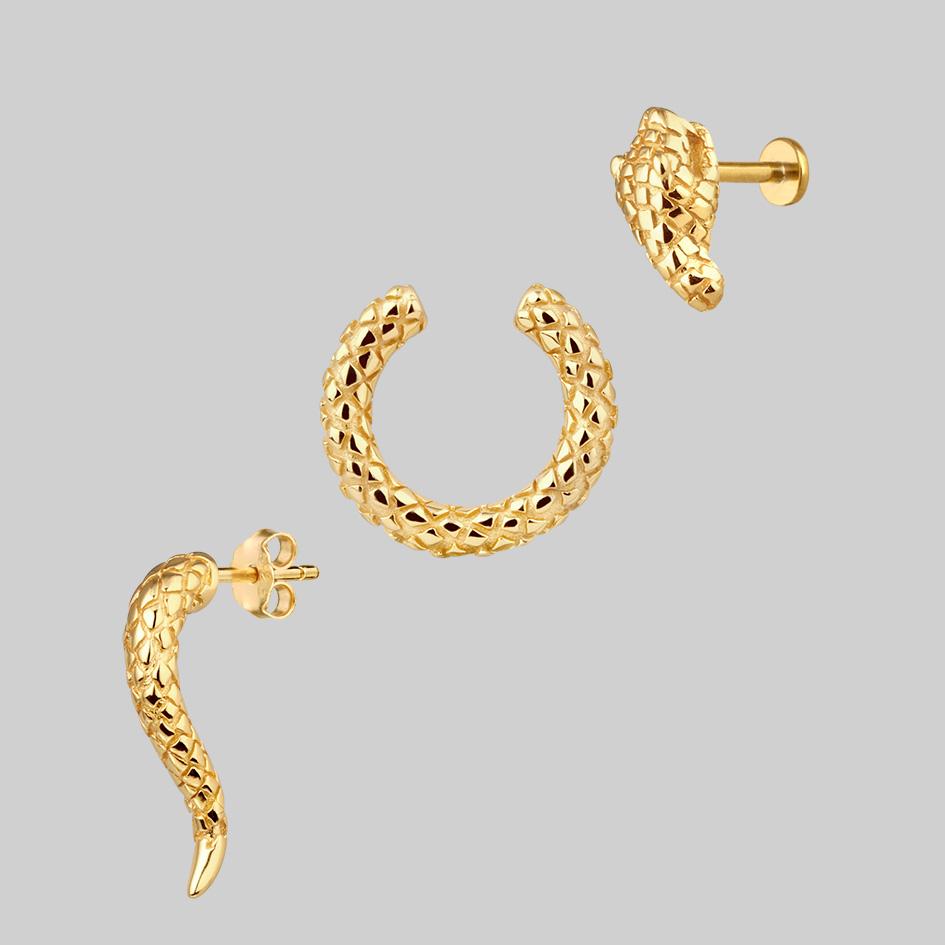 VEGA 3-Piece Gold Snake Wrap Earrings Set - Stylish Boho Jewelry for Women, Perfect for Parties, Festivals, and Everyday Wear