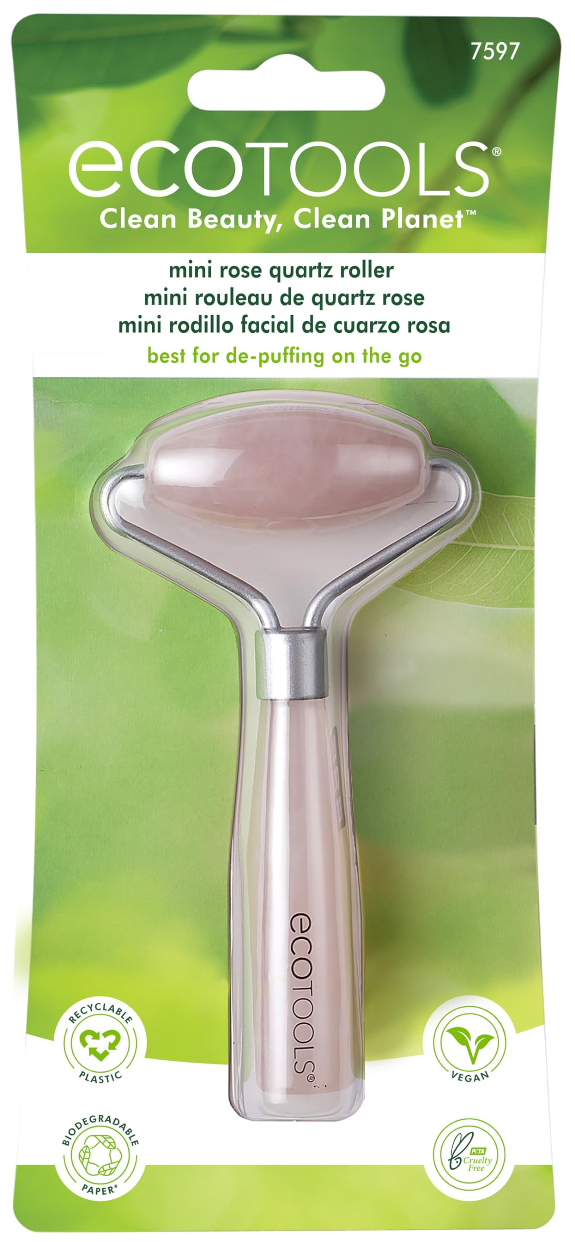 EcoTools Mini Rose Quartz Facial Roller - 100% Natural Stone for Face Massage & Skincare - Reduce Puffiness & Wrinkles - Perfect for Morning Routine, Travel & Self-Care Gifts