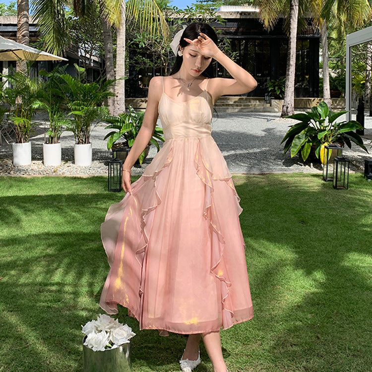 Gradient Fairy Dress for Women - Summer Spaghetti Strap Long Skirt Beach Holiday Party Dress - Perfect for Beach Vacations, Summer Parties & Boho Photoshoots
