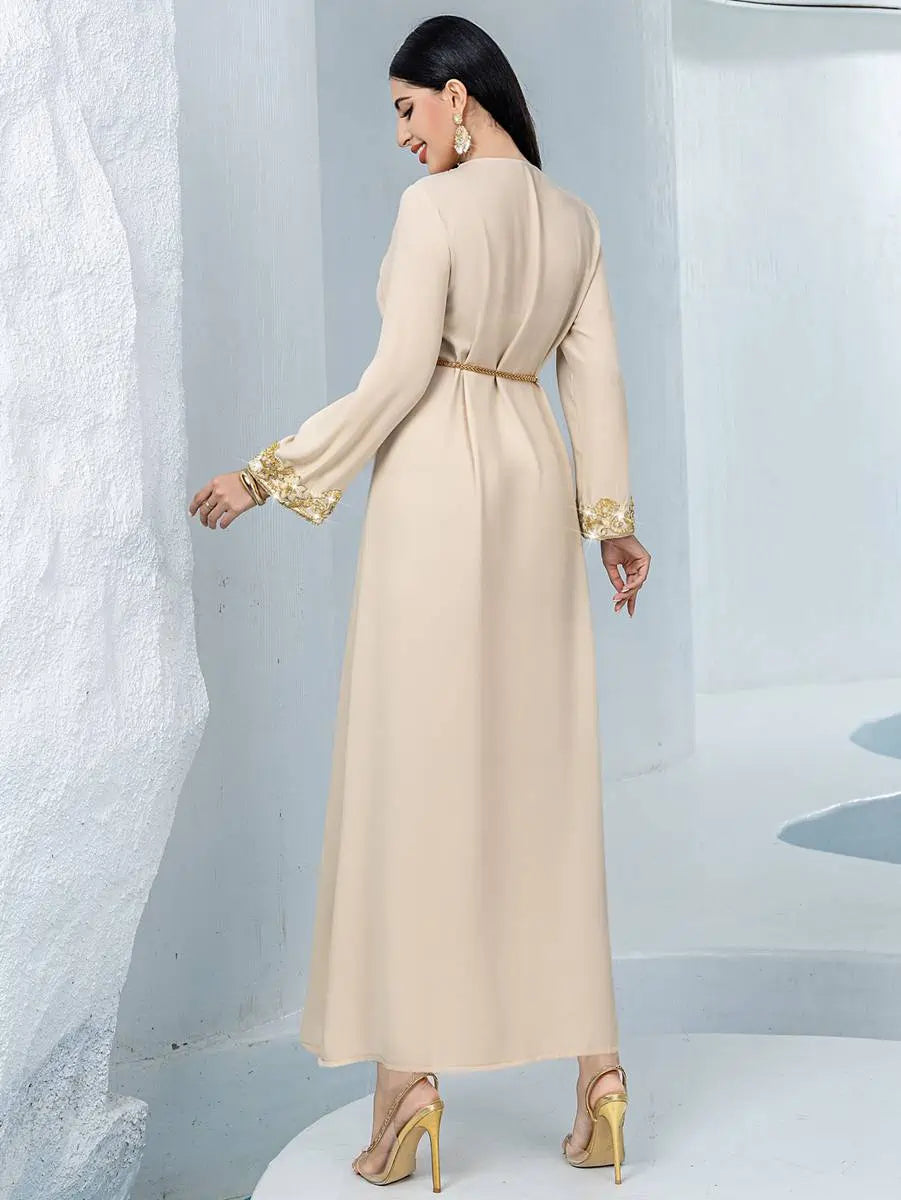 Elegant Eid Kaftan Dress with Embroidery Lace - Women's Flowy Caftan for Special Occasions - Perfect for Eid Celebrations, Weddings, and Summer Parties