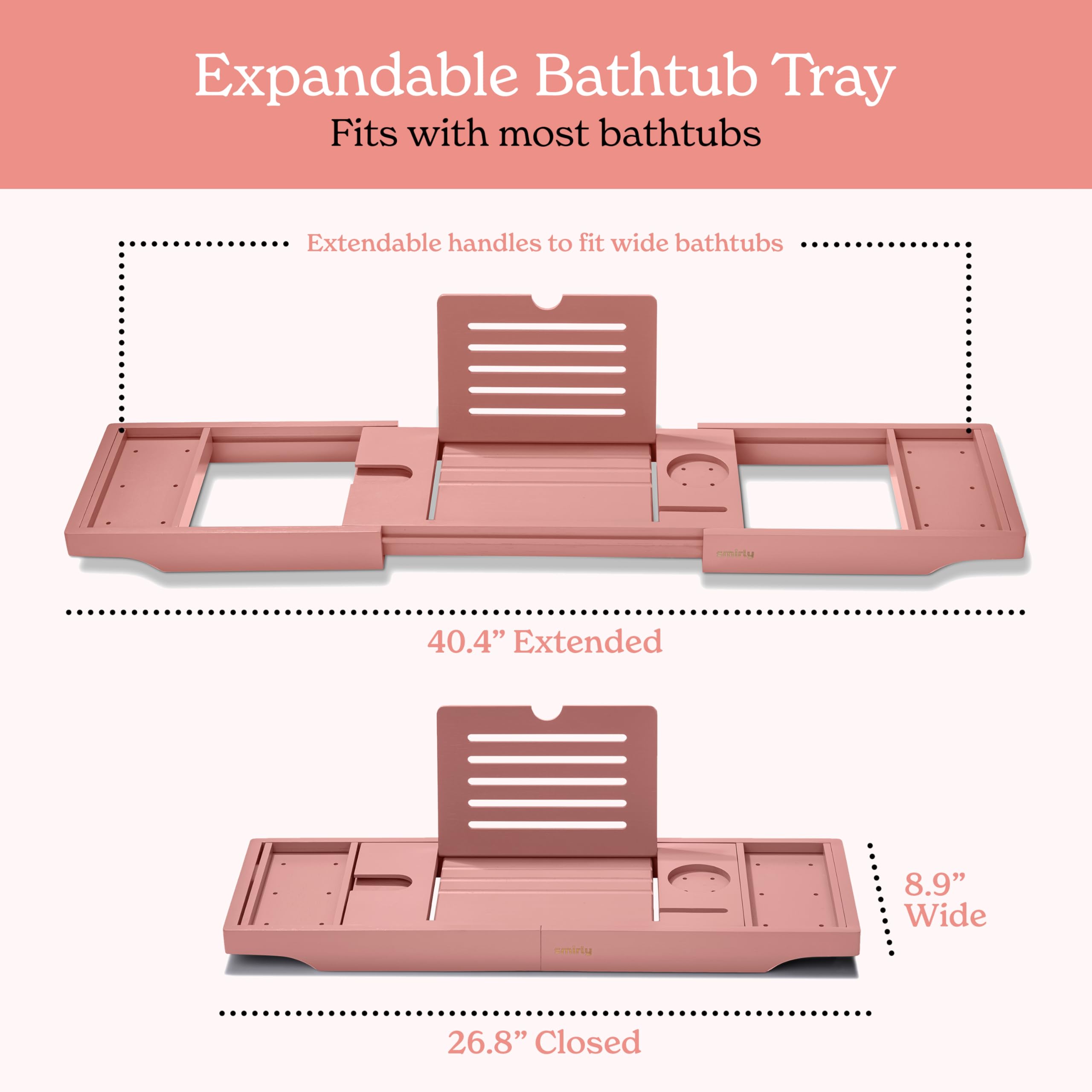 SMIRLY Expandable Bamboo Bathtub Tray - Adjustable Wooden Bath Caddy with Non-Slip Pads | Perfect for Reading, Relaxing & Spa Days in the Tub | Bathtub Accessories for Ultimate Bath Experience