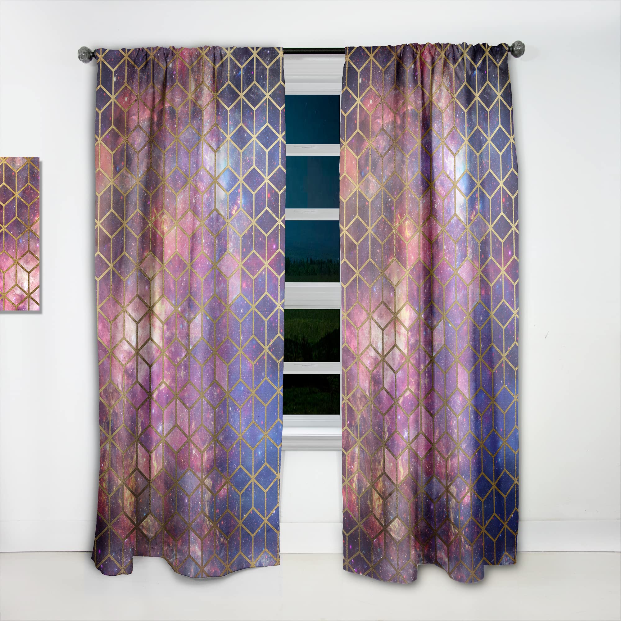 DesignQ Thermal Insulated Blackout Curtains - Dark Yellow Cubes on Cosmic Pattern, Single Panel 52x95 Inches for Bedroom & Living Room - Energy Saving, Noise Reducing, Perfect for Home Theater & Nursery