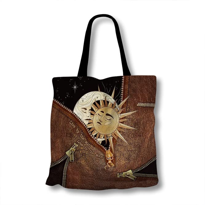 LEVENTINO Personalized Moon & Sun Tote Bag - Custom Couple Shoulder Bag for Women & Men - Romantic Celestial Gift for Anniversary, Valentine's Day - Perfect for Beach, Shopping & Date Nights