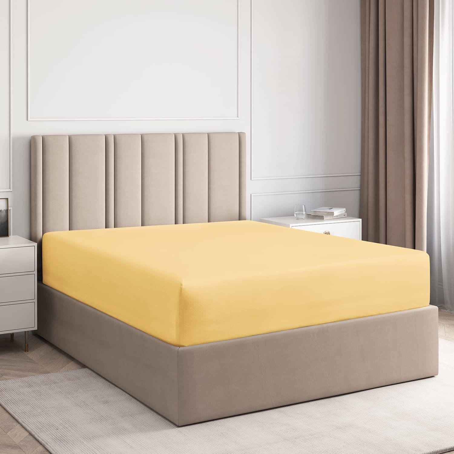 Twin XL Fitted Sheet - Deep Pocket Single Bed Sheet for 14-18 Inch Mattress - Ultra Soft Wrinkle-Free Microfiber - Yellow Fitted Sheet Only - Perfect for Dorms, Guest Rooms & Adjustable Beds