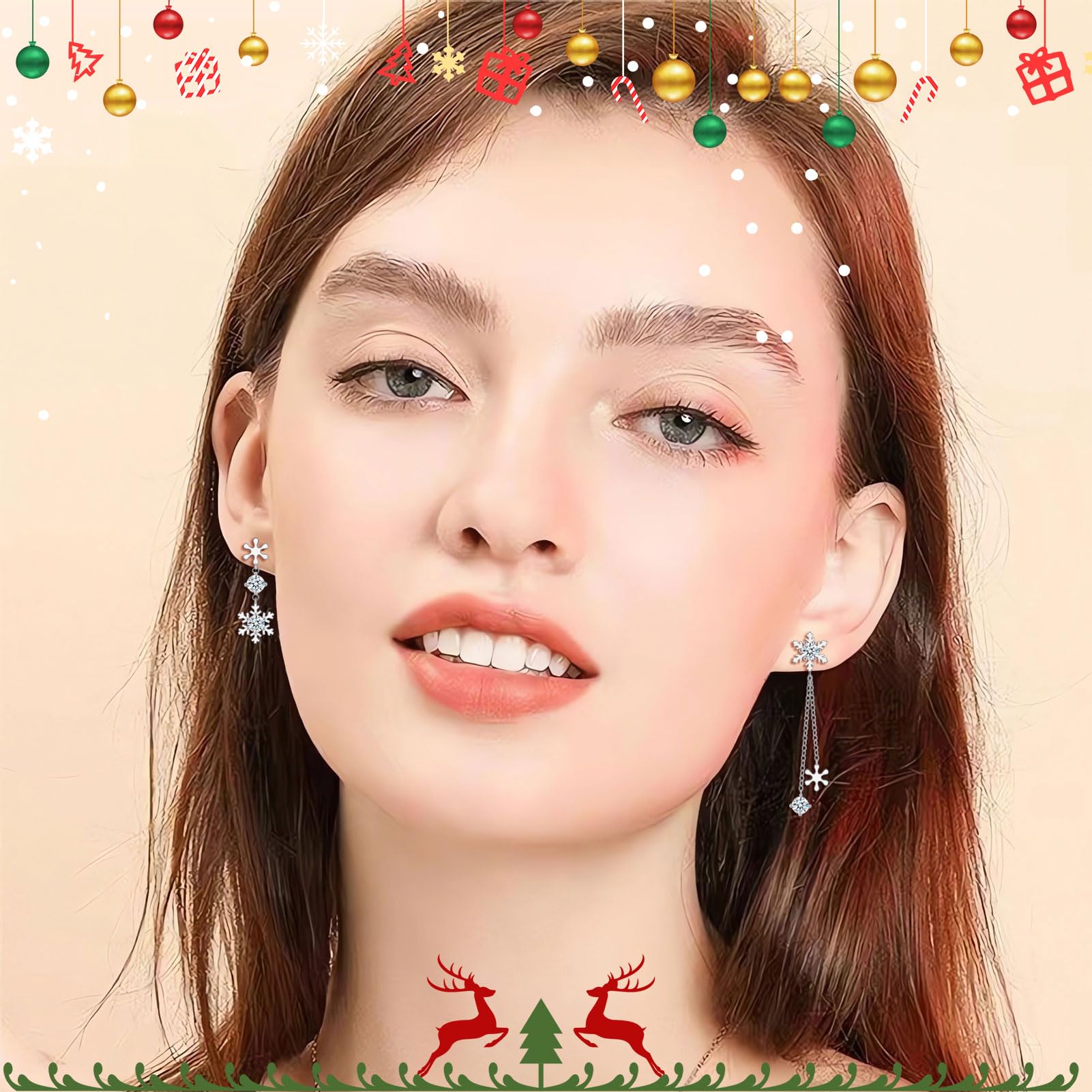 Bewenda 925 Sterling Silver Asymmetric Snowflake Dangle Earrings for Women - Hypoallergenic Zirconia Drop Earrings with Gift Box | Christmas Party, Holiday Gifts, Wedding & Evening Wear Accessories