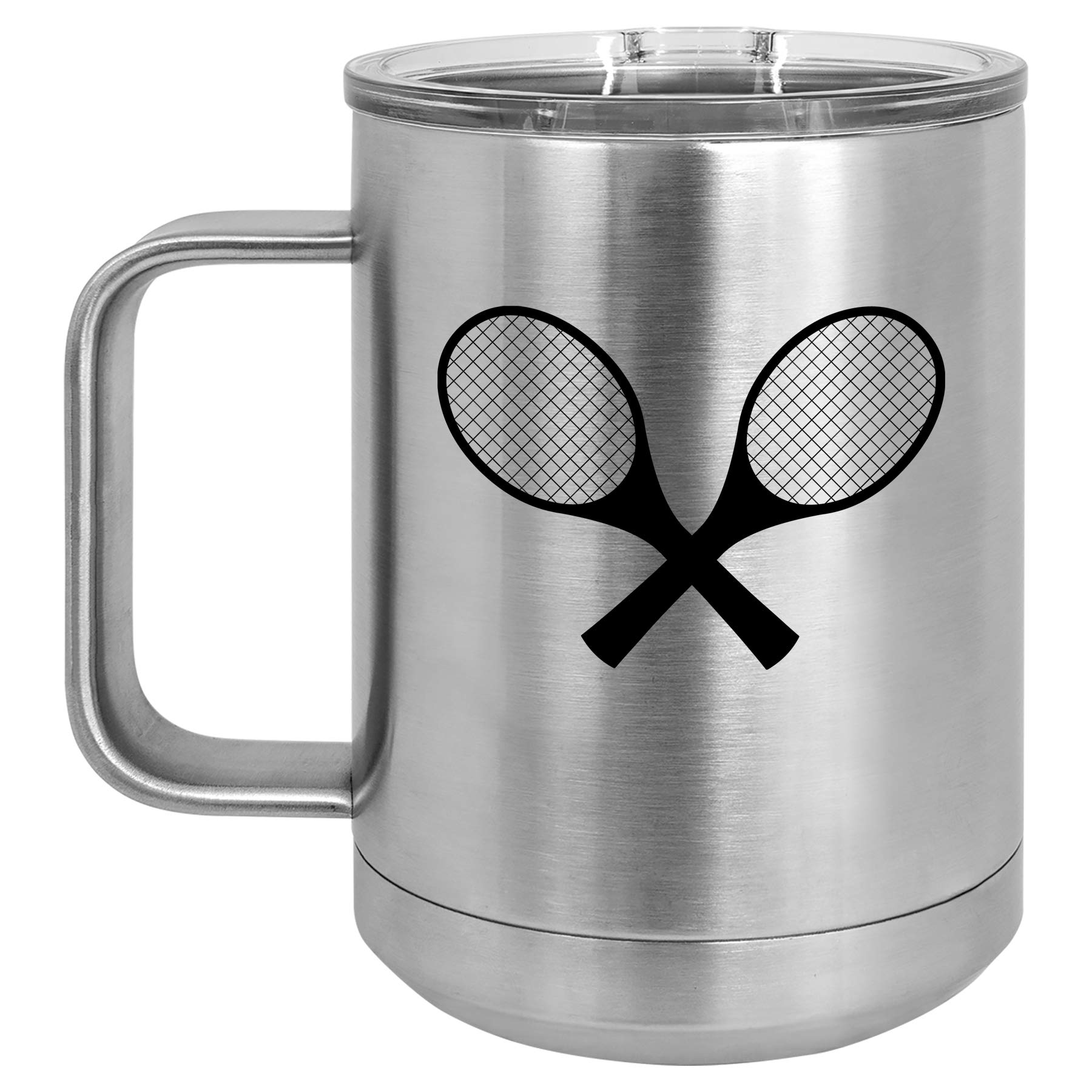 15 oz Vacuum Insulated Stainless Steel Tumbler with Handle & Lid - Leakproof Travel Coffee Mug for Hot/Cold Drinks - Perfect for Commuting, Camping & Sports (Silver)