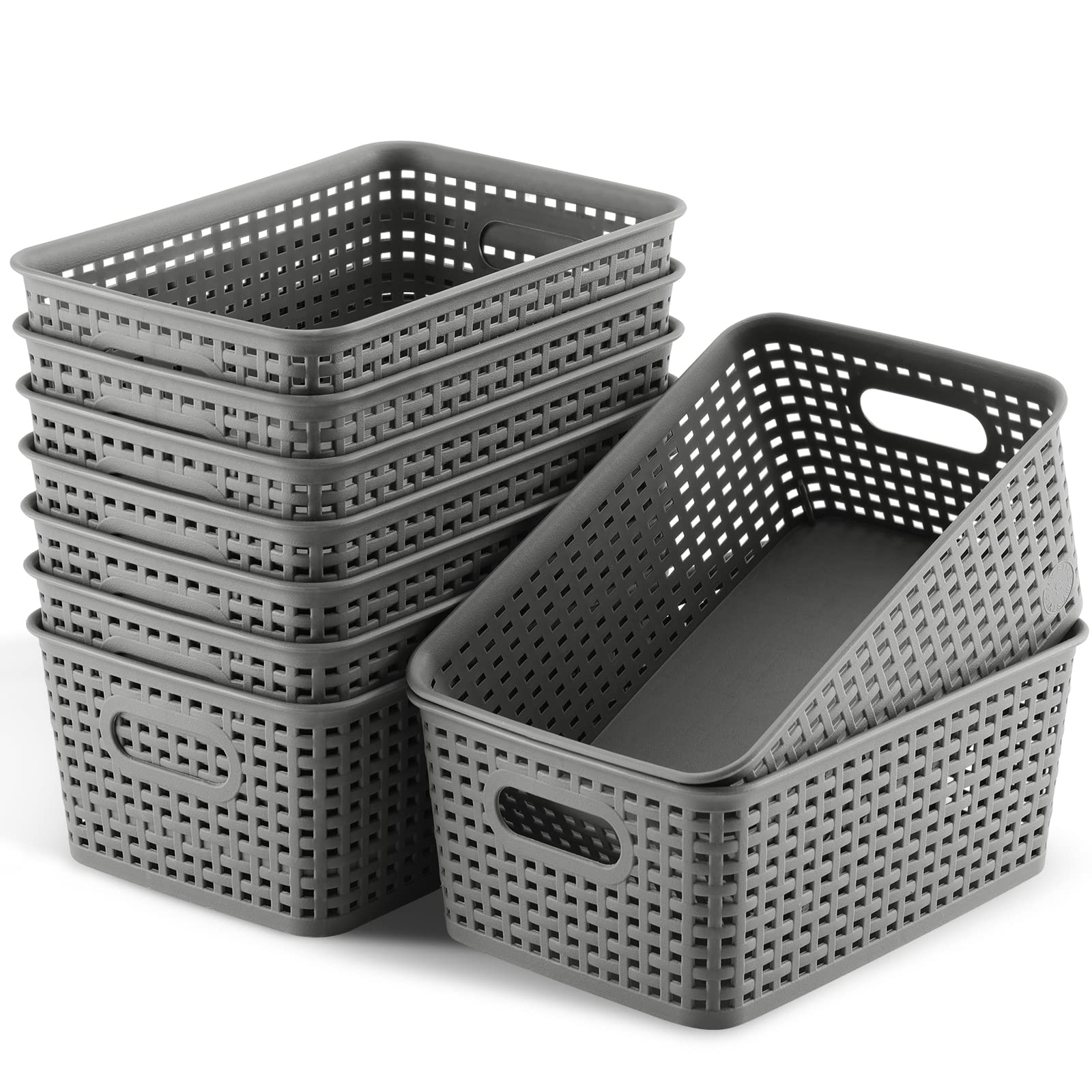 9-Piece Small Plastic Storage Baskets Set - Durable Pantry Organizer Bins for Kitchen, Bathroom & Bedroom Organization - Perfect for Countertops, Desktops, Cabinets & Shelves - Space-Saving Home Storage Solution
