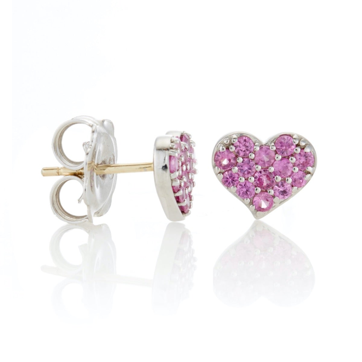 Pink Sapphire Pavé Heart Stud Earrings for Women - 14K Gold Plated Romantic Jewelry Gift for Valentine's Day, Anniversary & Special Occasions