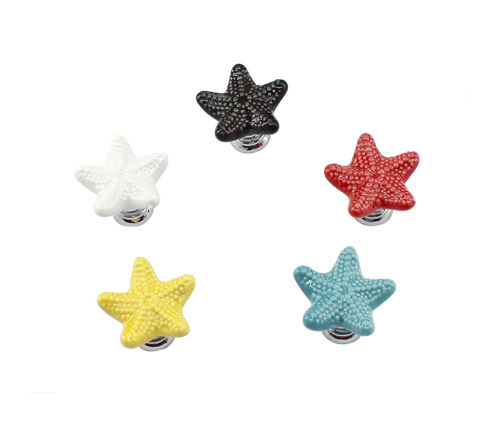 8 Pack White Starfish Shaped Ceramic Drawer Knobs with Zinc Alloy Base - Cabinet Pulls & Dresser Handles for Wardrobe, Kitchen Cabinets & Bathroom Storage (Sea Theme Decor)