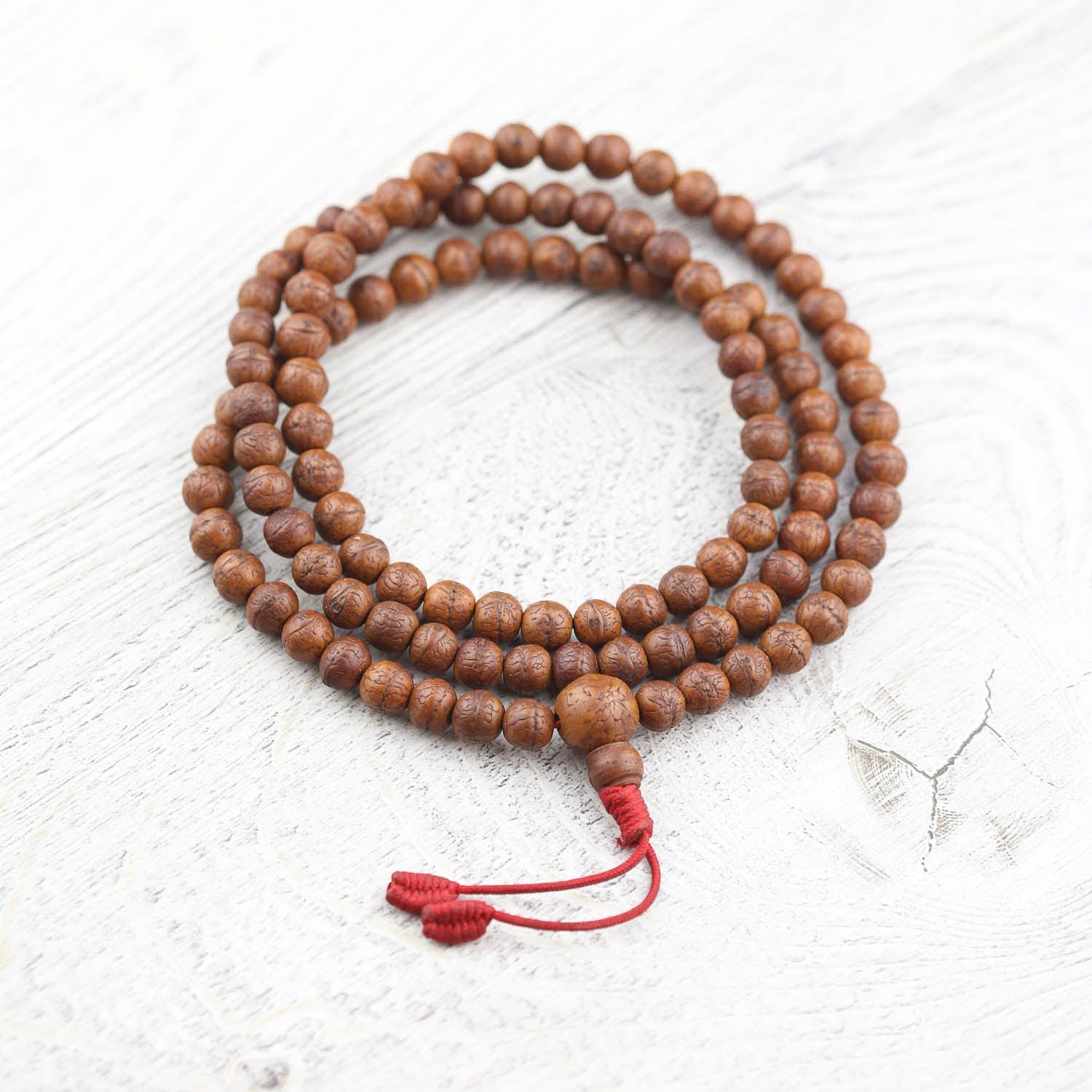 Authentic Antique Bodhi Mala Prayer Beads - 108 Natural Seeds for Meditation, Yoga & Spiritual Practice - Buddhist & Hindu Prayer Necklace for Mindfulness & Stress Relief