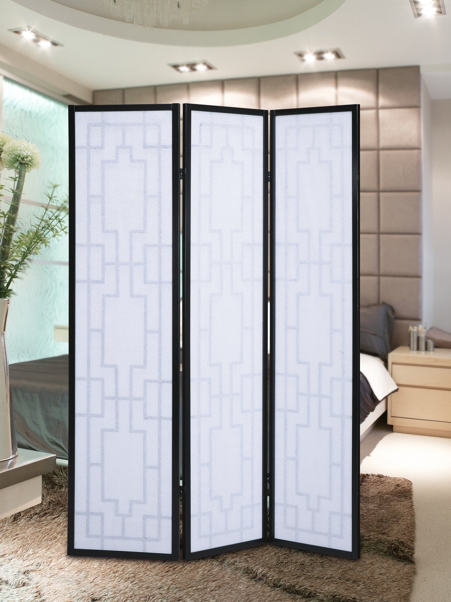 Roundhill Furniture Sudoku 3-Panel Room Divider Screen - Privacy Partition for Home, Office & Events - Perfect for Living Room, Bedroom or Wedding Decor