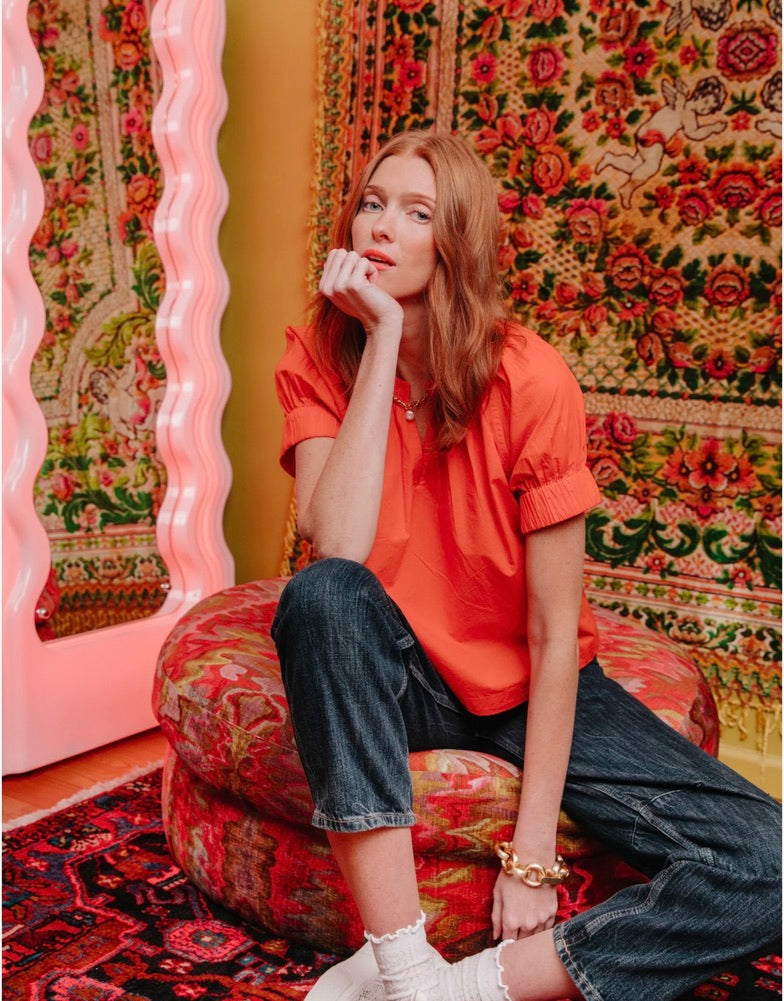 Dawson Top Mandarin Red Women's Blouse - Elegant & Comfortable for Work, Party & Casual Wear