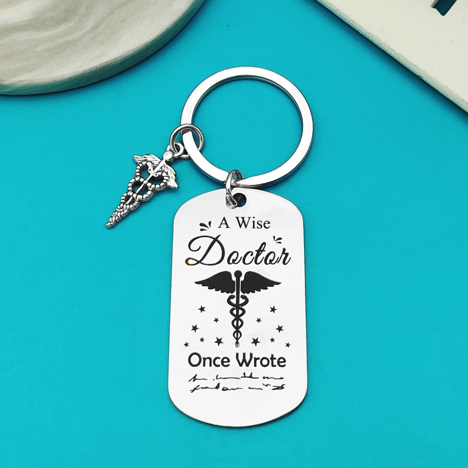 Xiahuyu Doctor Keychain - A Wise Doctor Once Wrote Engraved Keyring | Perfect Doctor Appreciation Gift for Men & Women | Ideal for Doctors Day, Christmas, Birthday, Retirement & Graduation | Great for Medical Professionals & Healthcare Workers