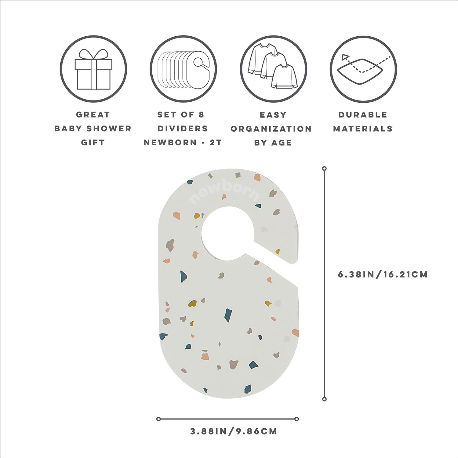 3 Sprouts Baby Closet Dividers Set of 8 - Double-Sided Size Labels Nursery Organizer for Newborn to 2T Boys & Girls - Baby Clothes Hangers & Toddler Wardrobe Organization - Perfect for Nursery, Baby Shower Gifts & Kids Room Decor (Terrazzo Design)