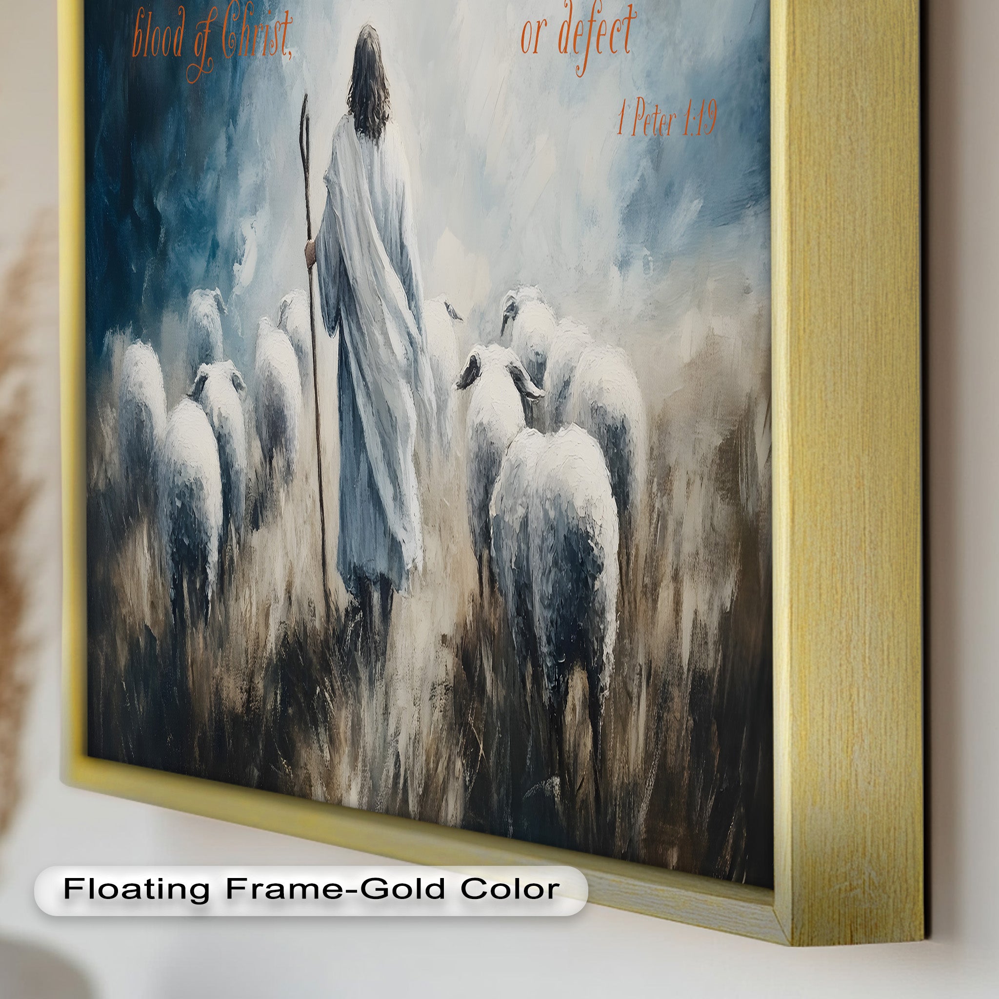1 Peter 1:19 - The Lamb of God Bible Verse Oil Painting - Religious Wall Art for Home, Church & Office Decor
