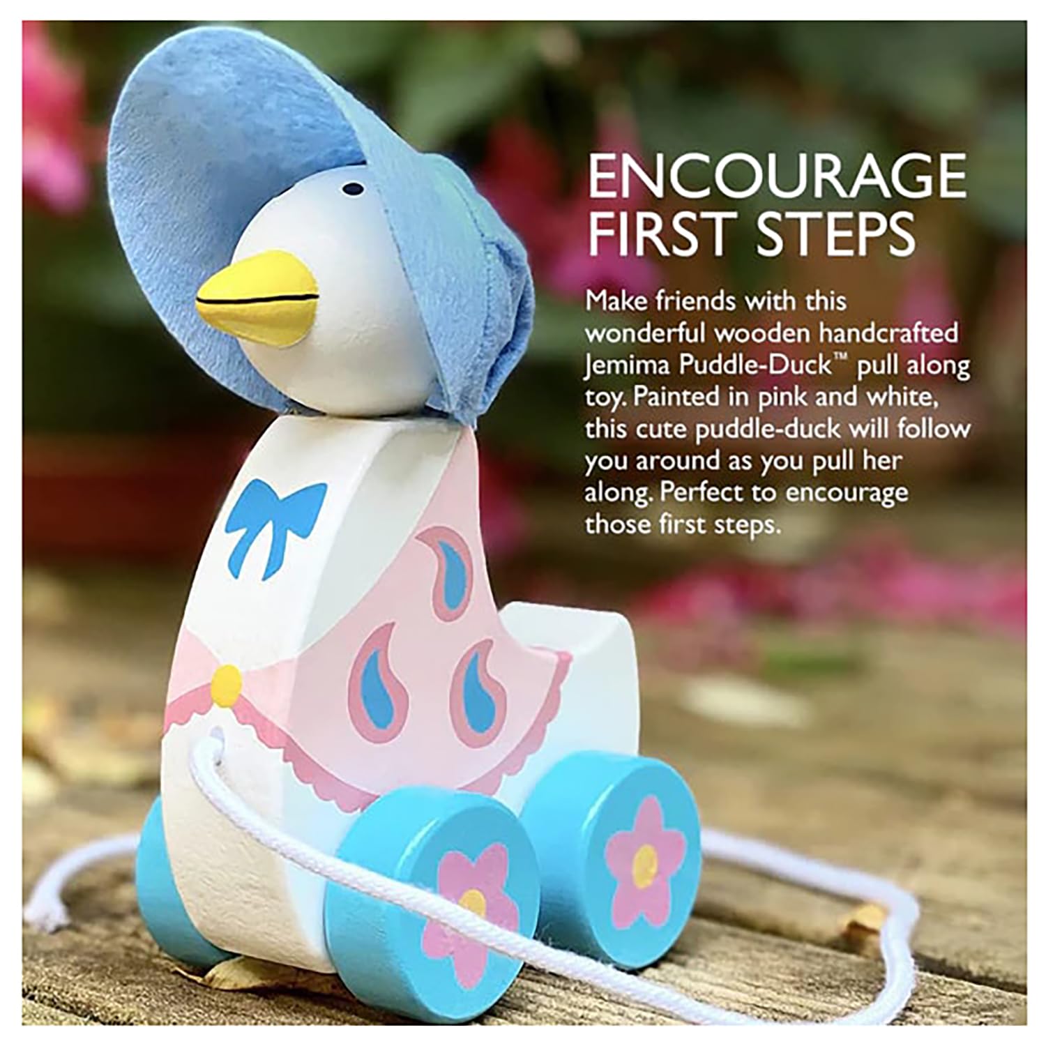Orange Tree Toys Wooden Jemima Puddleduck Pull Along Duck - Classic Wooden Pull Toy for Toddlers, Perfect for Early Learning & Imaginative Play (Beatrix Potter Inspired)