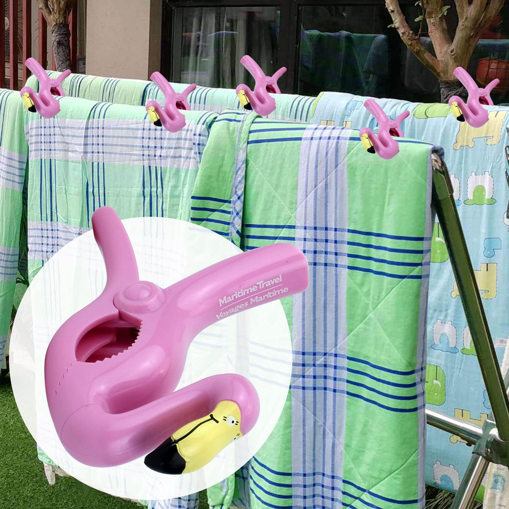 Jumbo Plastic Beach Towel Clips for Chairs - 2 Pack Flamingo Design - Secure Pool Lounger & Beach Chair Clips - Perfect for Sunbathing, Swimming & Outdoor Relaxation
