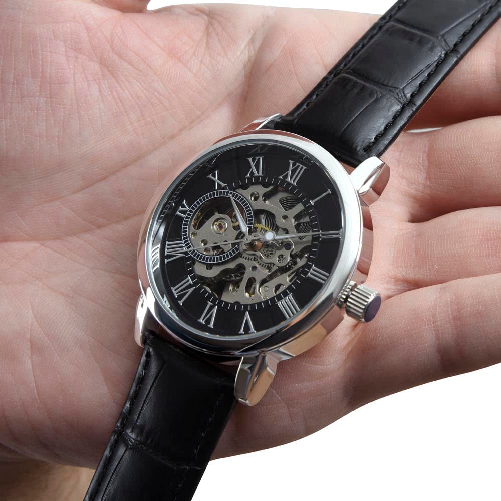 Automatic Skeleton Watch for Men - Romantic 'A Mi Amor' Spanish Gift for Him - Perfect Father's Day Present - Stylish Mechanical Watch for Daily Wear & Special Occasions