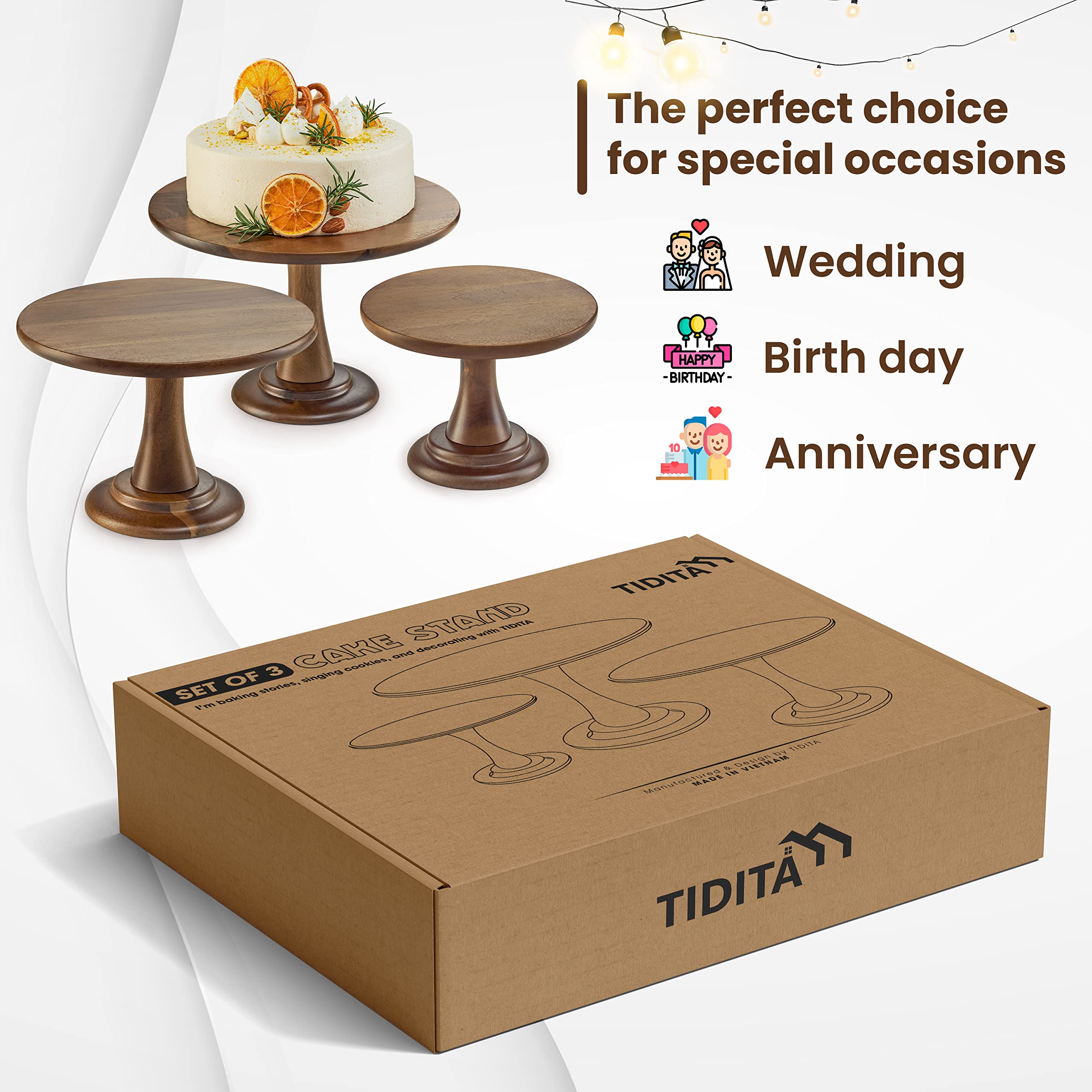 3-Tier Acacia Wood Cake Stand Set - Rustic Farmhouse Cupcake Stand for Weddings, Birthdays & Parties - Durable Wooden Dessert Display for Restaurants, Bakeries & Home Entertaining - Perfect for Cakes, Cupcakes, Pastries & Sweet Treats
