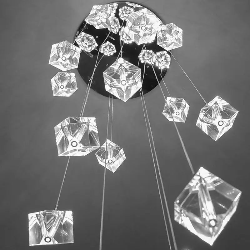 Modern Crystal Square Chandelier - Elegant Lighting Fixture for Staircase, Foyer, Dining Room & Living Room Decor | Dimmable LED Ceiling Light for Home & Office