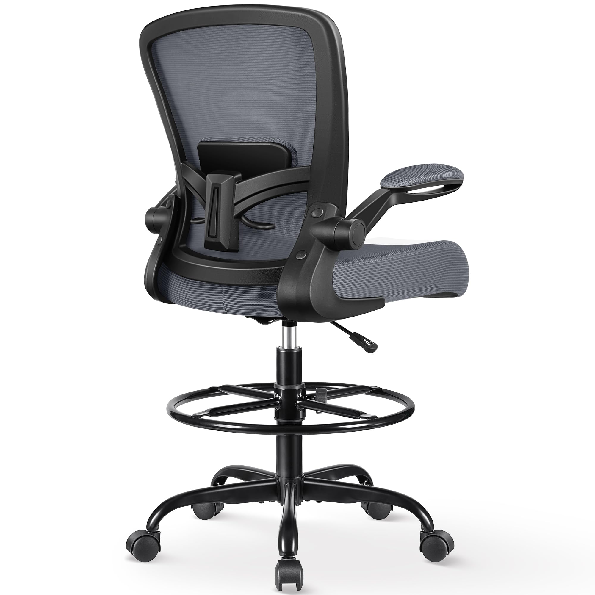 FelixKing Ergonomic Drafting Chair - Adjustable Height Mesh Office Chair with Lumbar Support, Flip-Up Armrests & Footrest - Comfortable High Back Computer Task Chair for Home Office, Studio & Drafting Table Use
