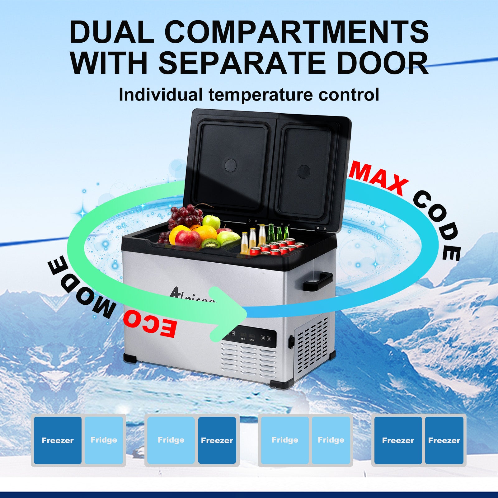 Alpicool CHS45 12V/24V Portable Car Refrigerator - 45L Dual Zone Camping Fridge Freezer for Road Trips, RV, Outdoor Adventures & Home Use
